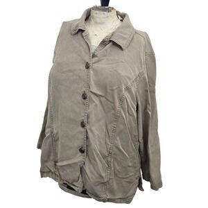 VTG French Laundry Tencel Utility Jacket Women's XL Beige Safari Made Hong Kong